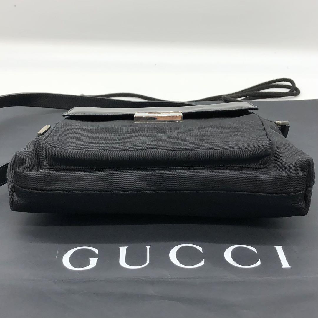 1円【極美品】GUCCI グッチ G金具 ショルダーバッグ ボディバッグ サコッシュ 斜めがけ 黒 ブラック シルバー レザー キャンバス メンズ_画像5