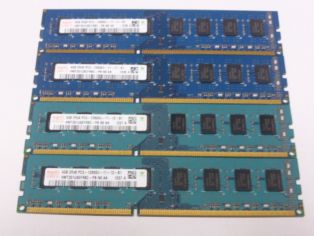 メモリ デスクトップパソコン用 hynix1.5V DDR3-1600 PC3-12800 4GBx4枚 合計16GB 起動確認済みですが一応ジャンク品扱いです_画像1