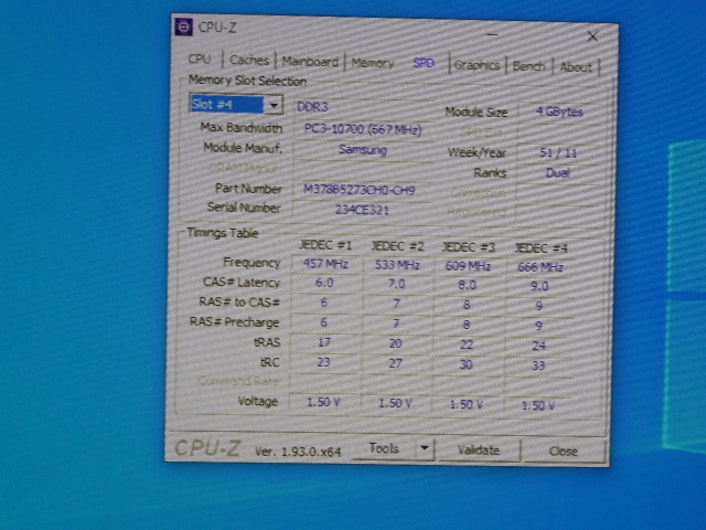 メモリ デスクトップ用 Samsung 1.5V DDR3-1333 PC3-10600 4GBx2枚 合計8GB 起動確認済みですが一応ジャンク品扱いです_画像7