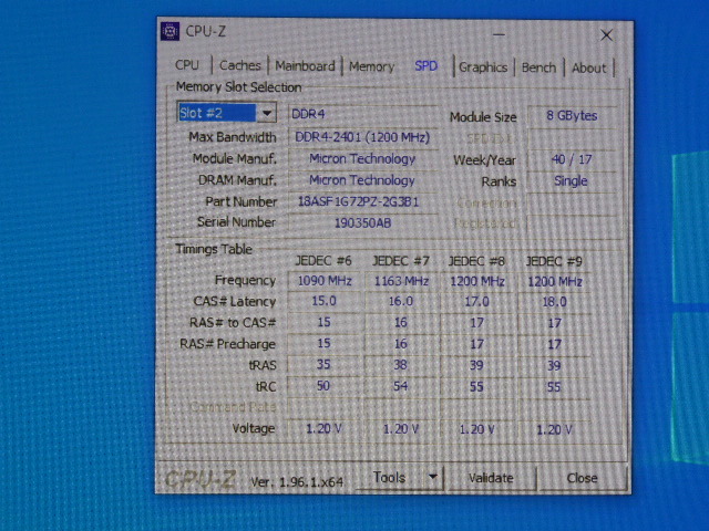 メモリ サーバーパソコン用 Micron PC4-19200T(DDR4-2400T) ECC Registered 8GBx4枚合計32GB 起動確認済です MTA18ASF1G72PZ-2G3B1IK①_画像6