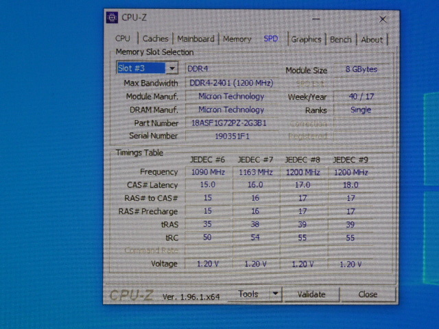 メモリ サーバーパソコン用 Micron PC4-19200T(DDR4-2400T) ECC Registered 8GBx4枚合計32GB 起動確認済です MTA18ASF1G72PZ-2G3B1IK①_画像7