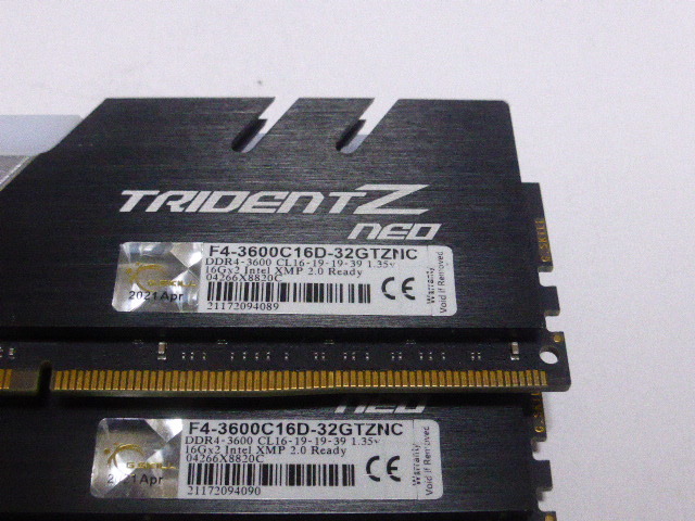 メモリ デスクトップパソコン用 G.SKILL TRIDENT Z NEO RGB DDR4-3600 PC4-28800 16GBx2枚 合計32GB F4-3600C16D-32GTZNC 起動確認済です_画像2