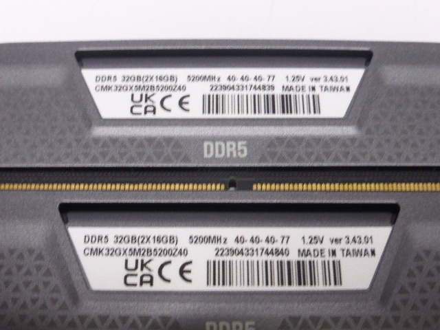メモリ デスクトップパソコン用 CORSAIR DDR5-5200 PC5-41600 16GBx2枚 合計32GB 起動確認済みです CMK32GX5M2B5200Z40_画像6