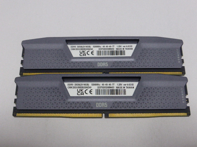 メモリ デスクトップパソコン用 CORSAIR DDR5-5200 PC5-41600 16GBx2枚 合計32GB 起動確認済みです CMK32GX5M2B5200Z40　_画像5