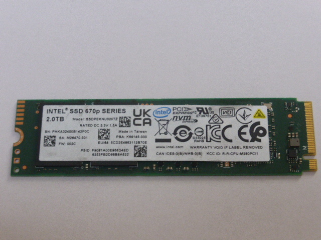 INTEL SSD 670p SERIES NVMe M.2 Gen3x4 2048GB(2TB) 電源投入回数6回 使用時間18時間 正常100% SSDPEKNU020TZ 中古品です_画像1