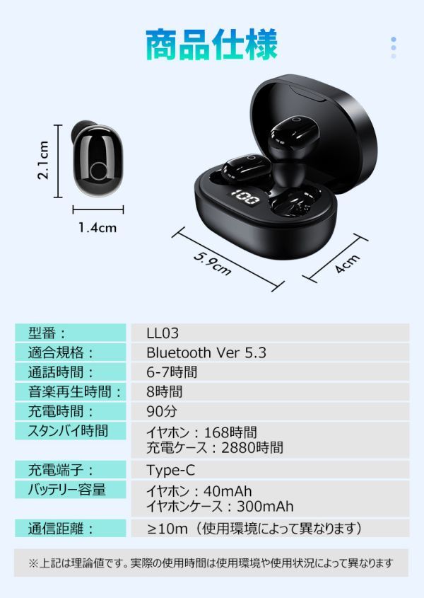 2023最新型 Bluetooth 5.3 ワイヤレスイヤホン ブルートゥースイヤホン Hi-Fi高音質 完全ワイヤレスヘッドセット_画像7