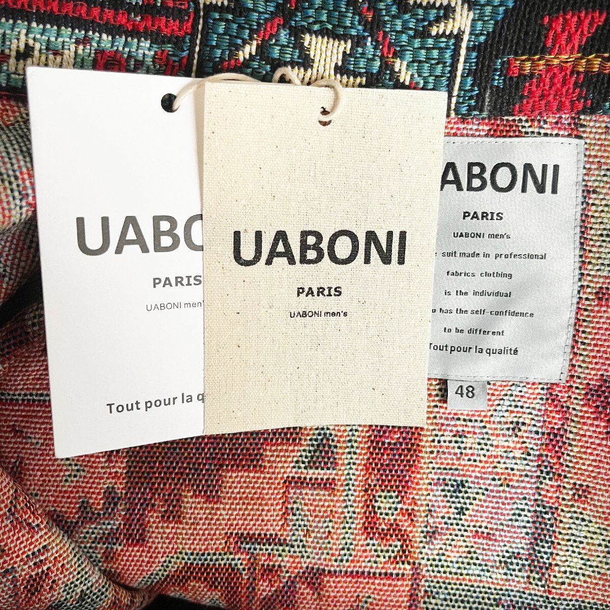 最高級EU製＆定価7万◆UABONI*Paris*ジャケット*ユアボニ*パリ発◆高級リネン/麻 個性 オシャレ ネイティブ柄 アメカジ 定番 L/48サイズ_画像9