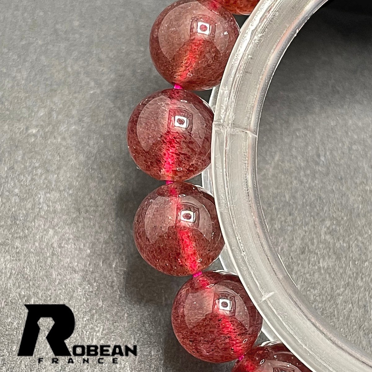 絶賛 EU製 定価5万円★ROBEAN・ストロベリークォーツ★ブレスレット パワーストーン 天然石 苺水晶 綺麗 可愛い 9.8-10.4mm 1001G913_画像4