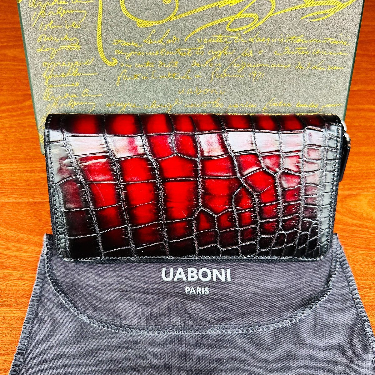 人気 限定EU製＆定価68万◆UABONI*アリゲーター・ファスナー長財布◆高級 絶賛 手染 ハンドメイド パティーヌ クロコ 本革 レザー メンズ_画像1