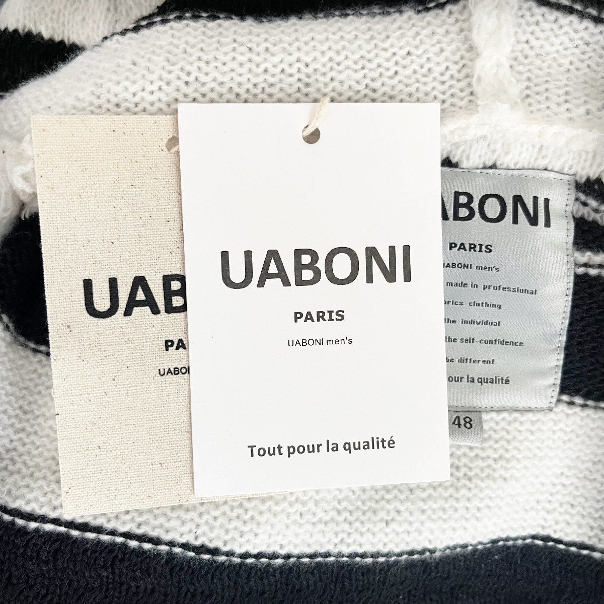 逸品EU製＆定価4万◆UABONI*Paris*ニットパーカー*ユアボニ*パリ発◆ウール混 厚手 保温 個性 セーター ストライプ プルオーバー XL/50_画像7