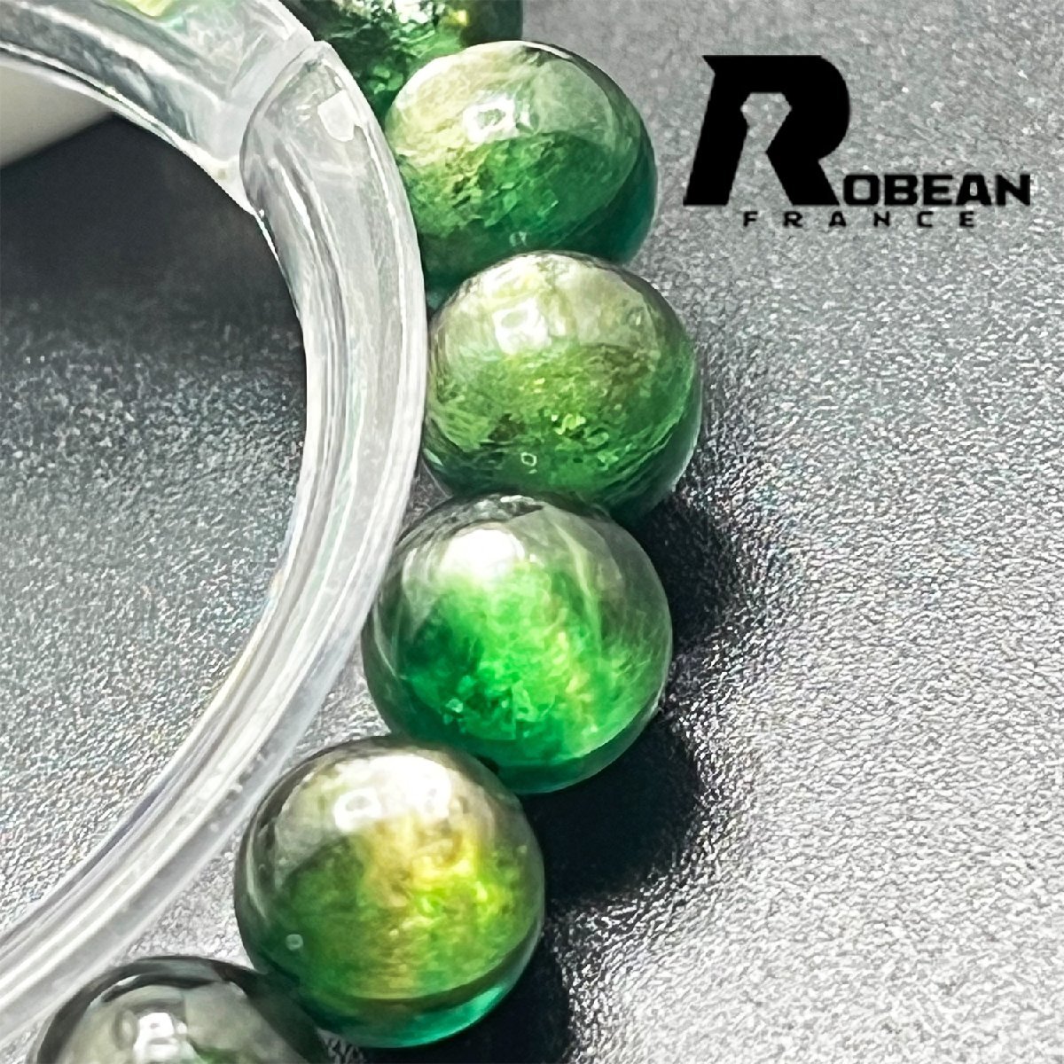 絶賛 EU製 定価5万円★ROBEAN・ゴールデングリーンマイカ★雲母石ブレスレット パワーストーン 天然石 アクセサリー 9.0-9.5mm 1003k209_画像10