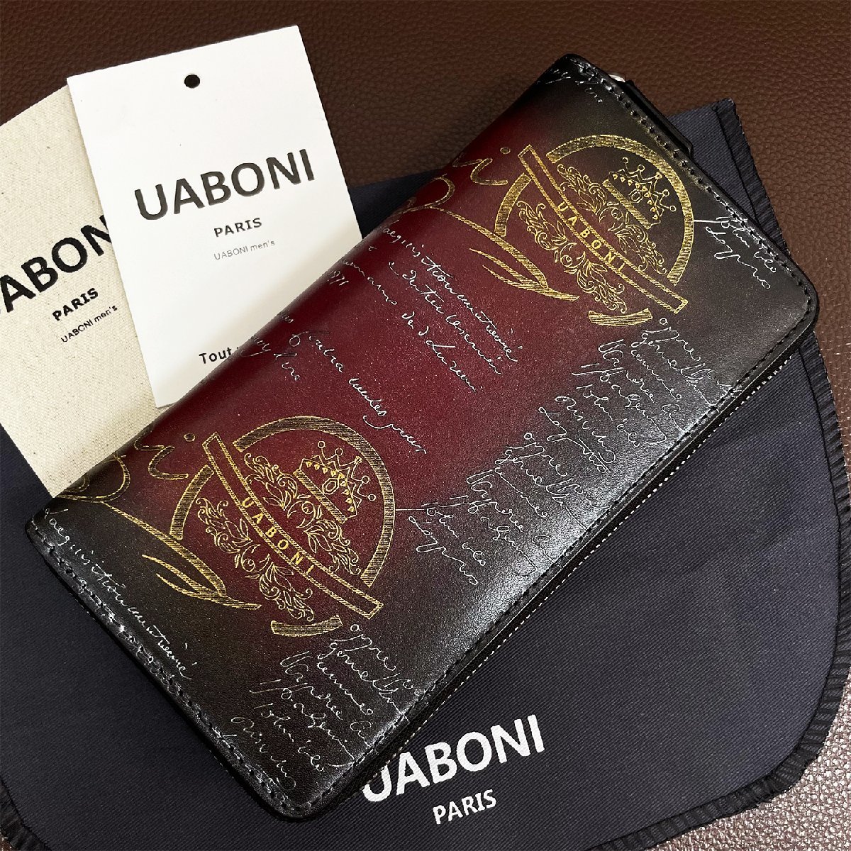 高級 定価23万 特注限定品◆UABONI*ユアボニ*幻のパティーヌ*ラウンドファスナー長財布*EU製◆カリグラフィー ゴールデン シルバー 手染_画像2