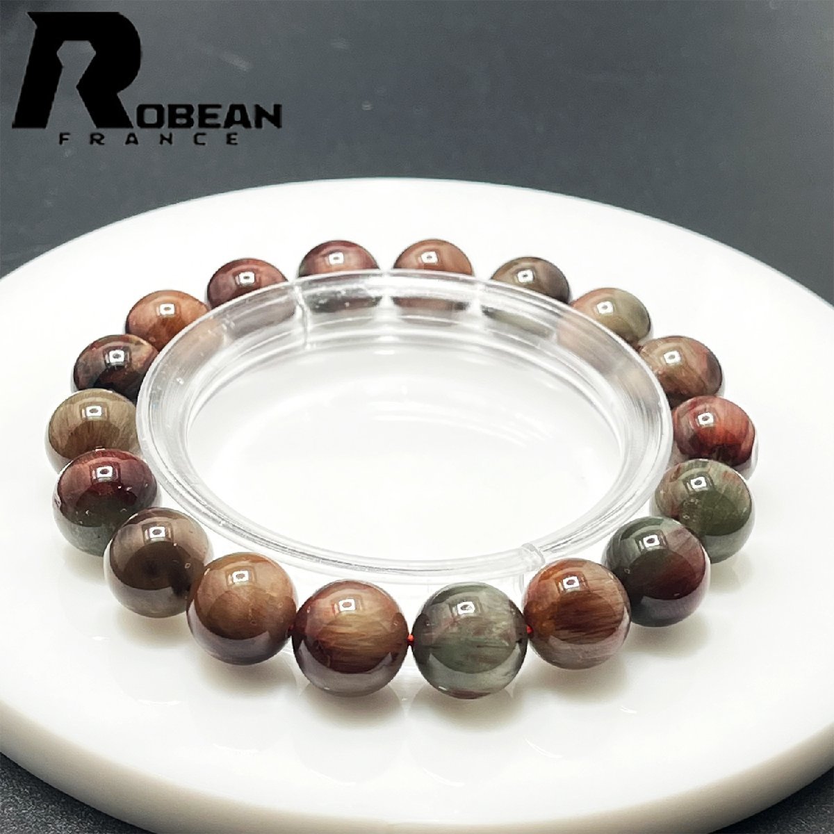 絶賛 EU製 定価5万円★ROBEAN・猫目グリーンルチル★パワーストーン ブレスレット 天然石 原石 綺麗 お守り 11.0-11.6mm 1003k183_画像1