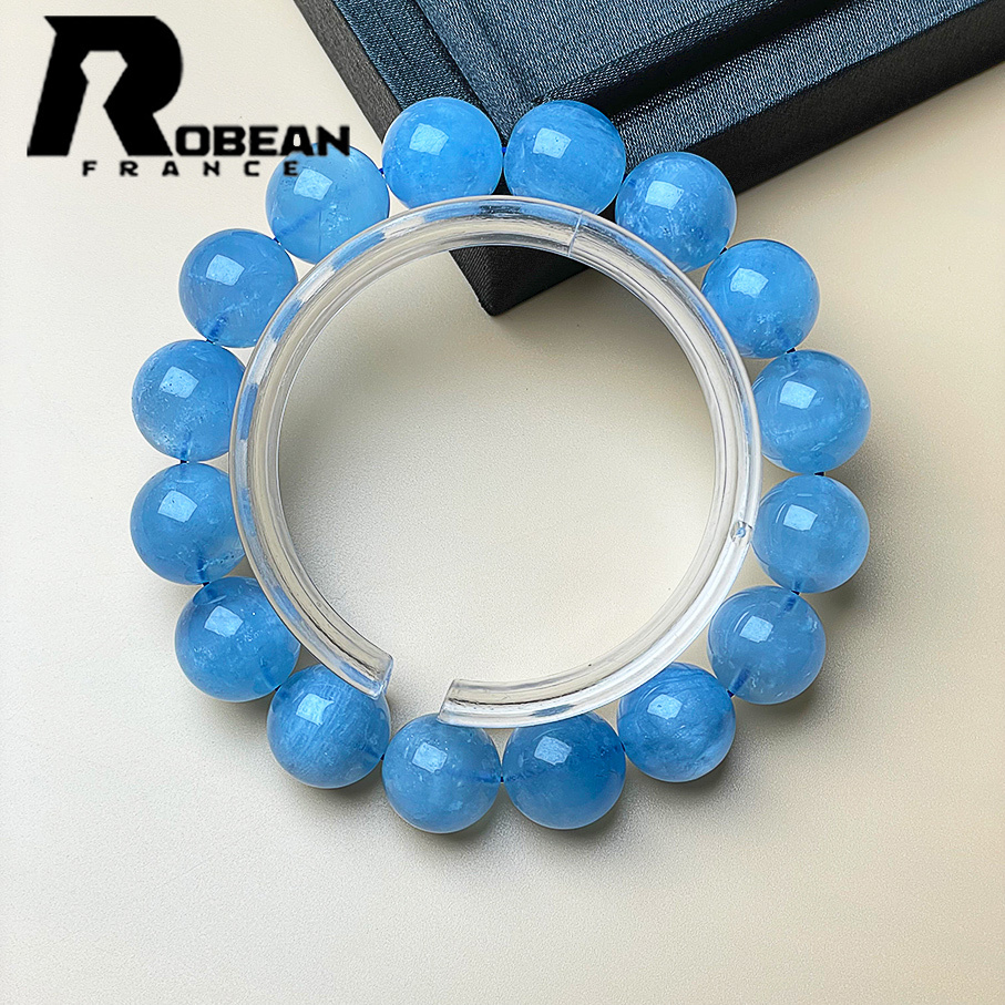 綺麗 EU製 定価7万円★ROBEAN・ブルーグリーンアクアマリン★パワーストーン ブレスレット 天然石 原石 綺麗 お守り 14.3-14.8mm 1001G570_画像3