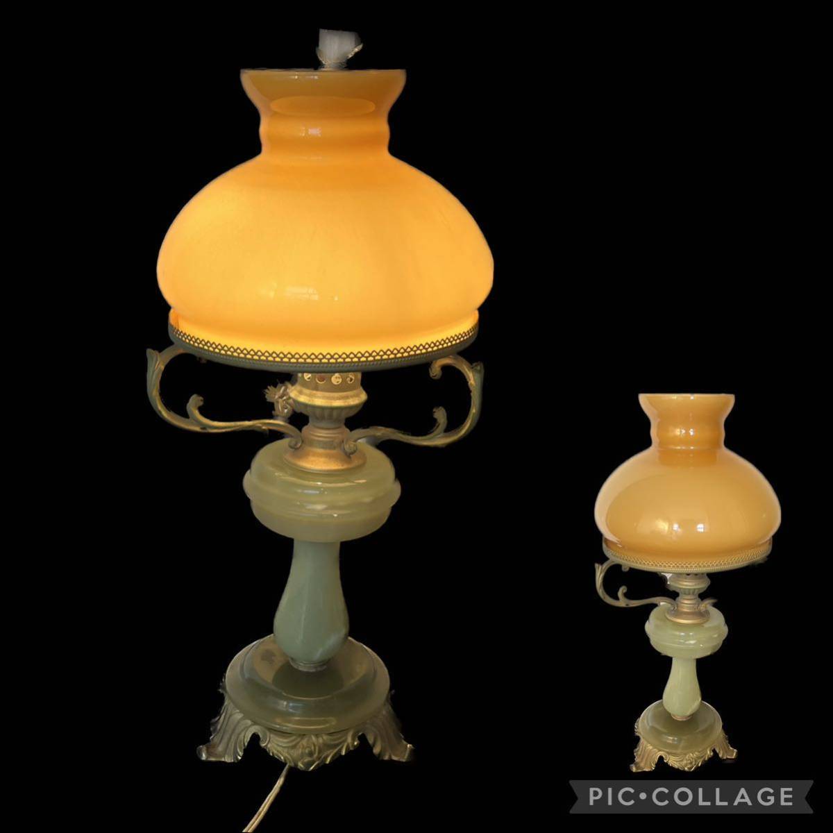 ガラスシェード イエロー レトロ オイルランプ風ランプ テーブルランプ 真鍮 スタンドランプ イタリア 西洋 ビンテージ クラシックの画像1