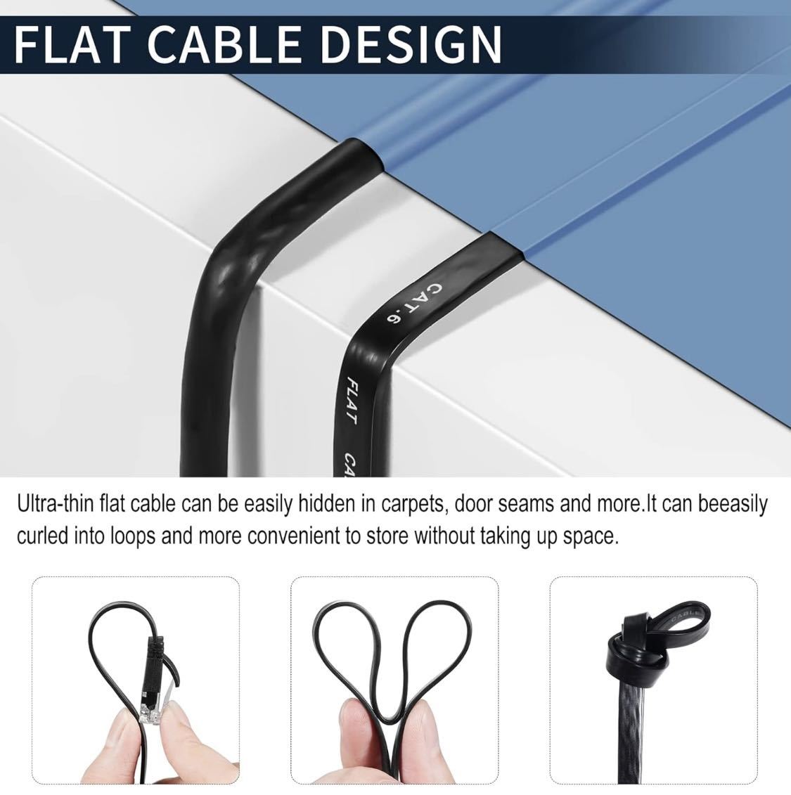 SHULIANCABLE LANケーブルセット CAT6 フラットタイプ, 1Gbps/250MHz ギガビットイーサネットケーブル RJ45コネクタ (1m、2m×2、3m)_画像9