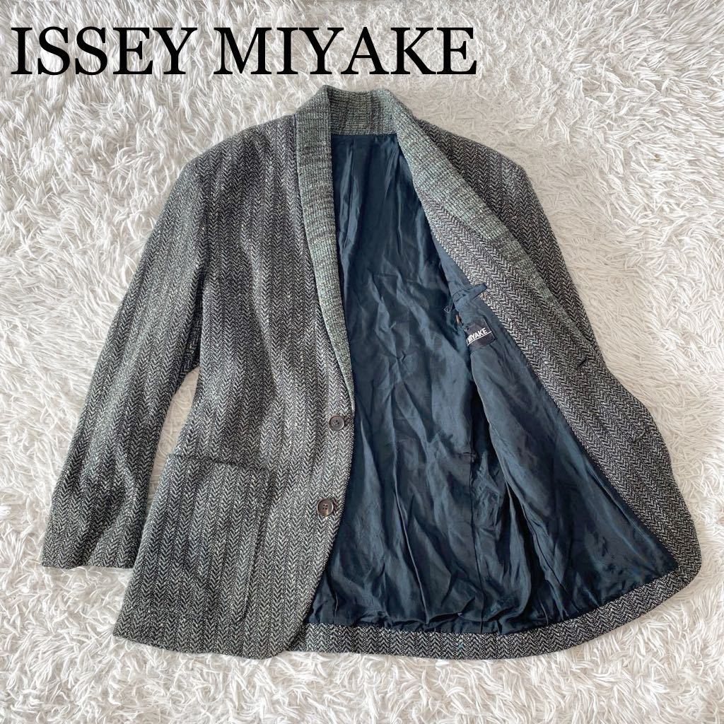 ISSEY MIYAKE イッセイミヤケ テーラードジャケット ツイード グリーン系 サイズM シルク混