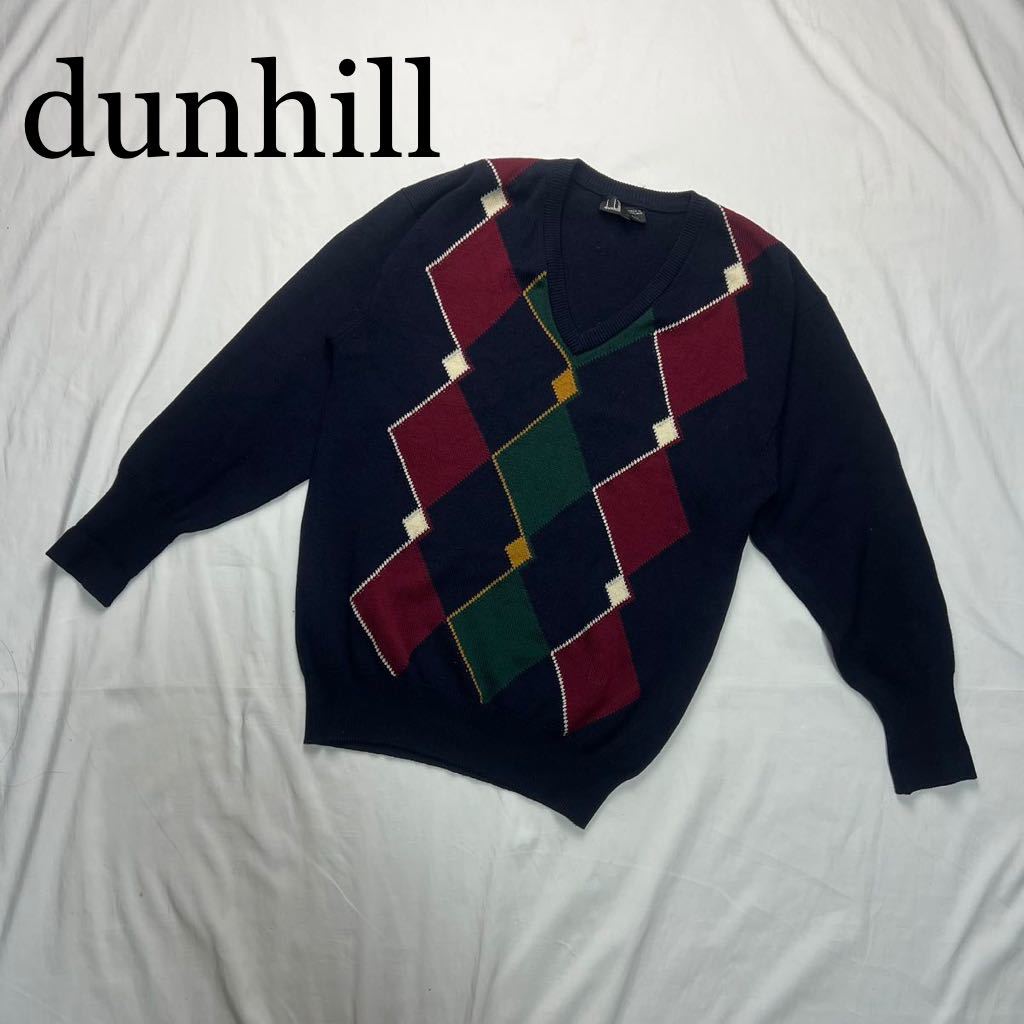 dunhill ダンヒル セーター ニット ネイビー チェック 長袖 40サイズ