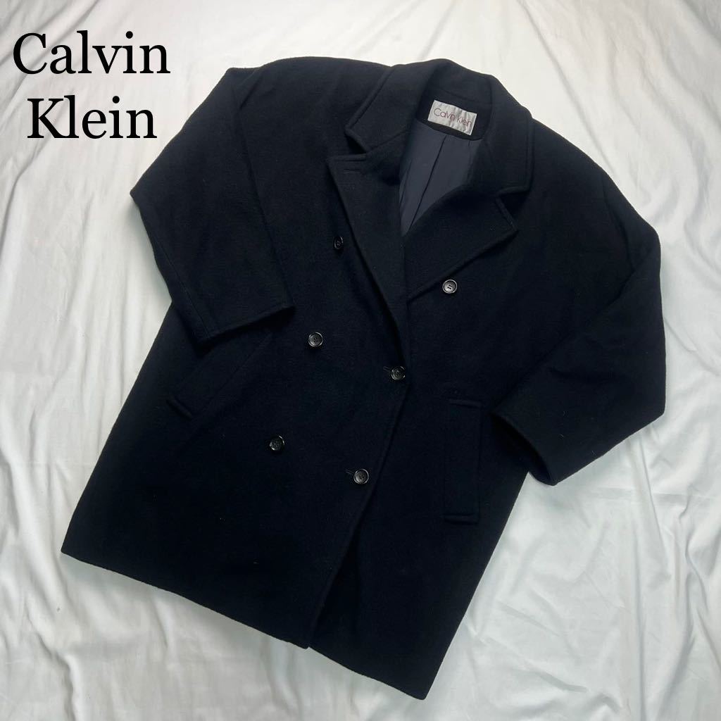 高質 Klein Calvin カルバンクライン 9サイズ ウール 黒 Pコート