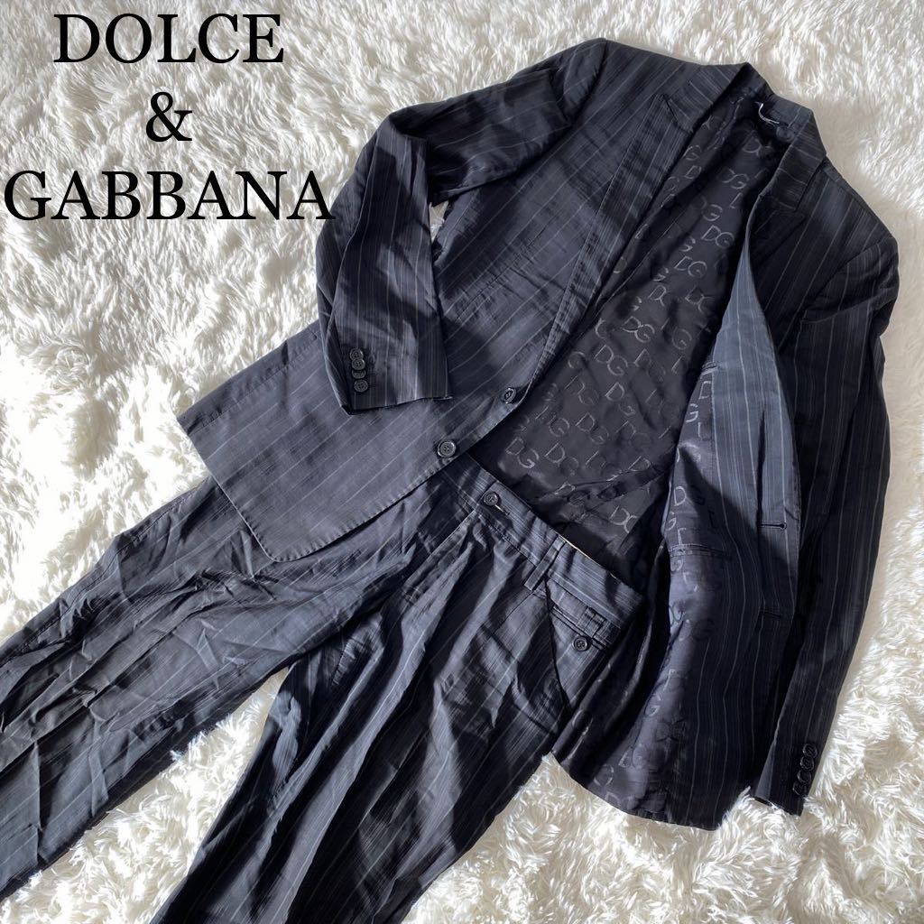DOLCE&GABBANA スーツ セットアップ ストライプ 黒 ブラック テーラードジャケット 背抜き M相当