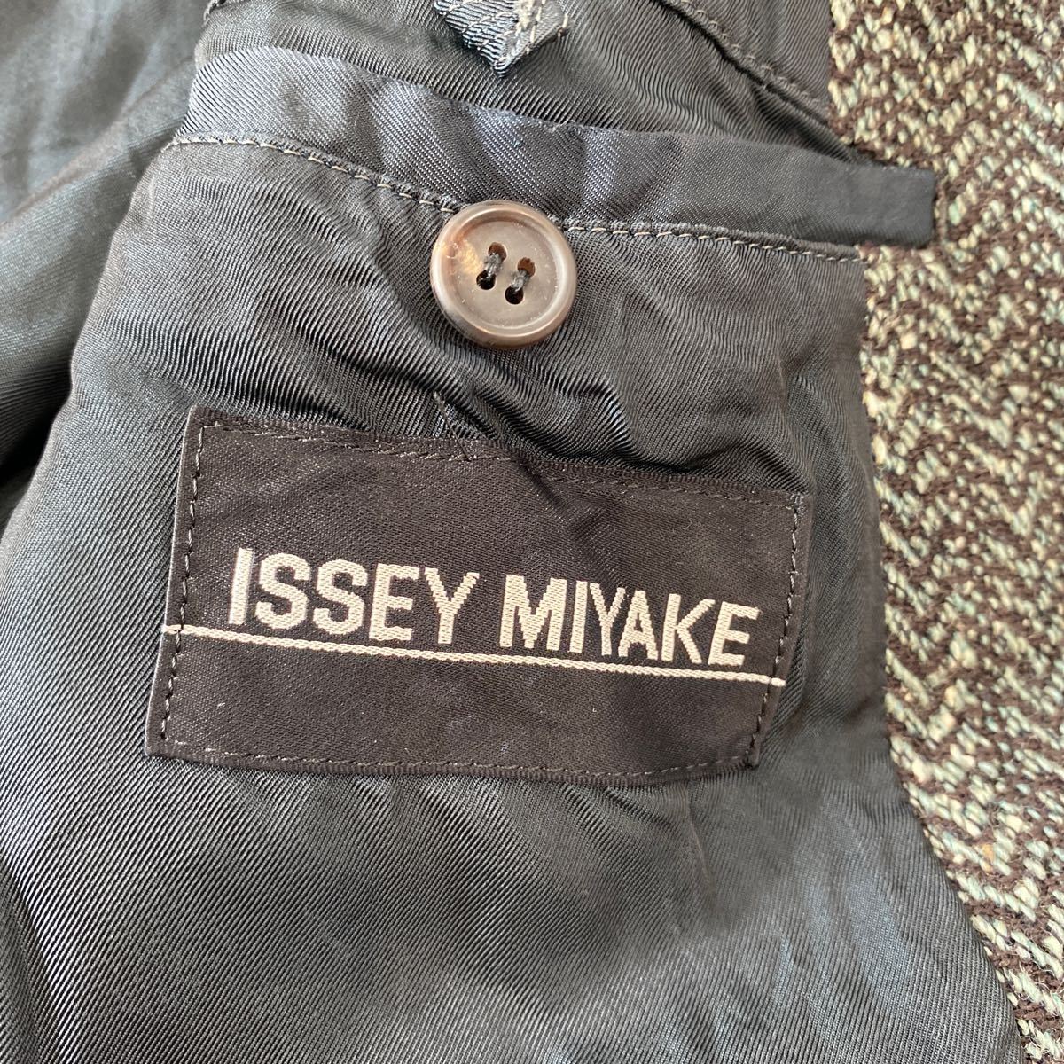 ISSEY MIYAKE イッセイミヤケ テーラードジャケット ツイード グリーン系 サイズM シルク混_画像8