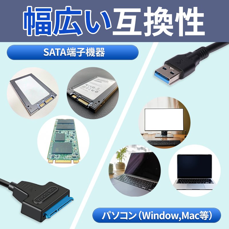 SATA USB 変換ケーブル hdd 3.5 usb 2.5/3.5インチsata USB変換アダプター SSD HDD データ取り出しSATA3 USB 3.0 変換ケーブル UASP対応 _画像3