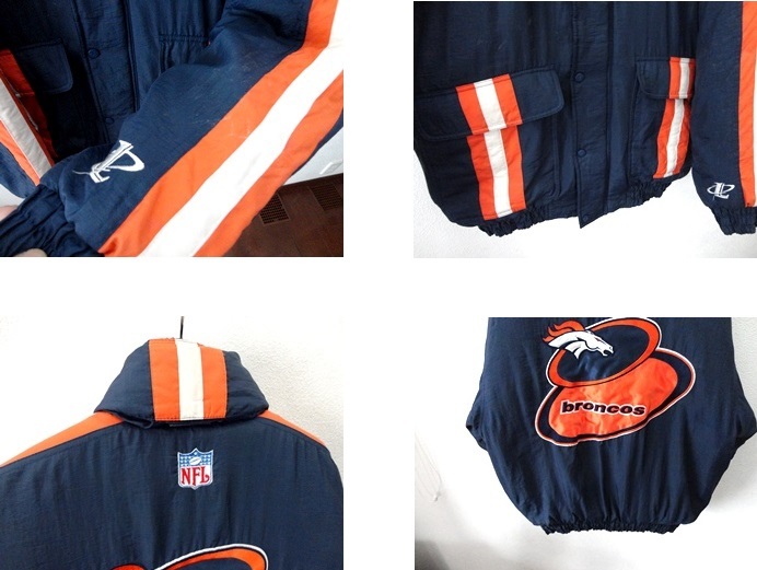 90's/NFL PRO LINE Denver Broncos:デンバー ブロンコス/ロゴ刺入り フード付き ナイロン ジャケット/ブルゾン/紺/XL/LOGO ATHLETIC製_画像10