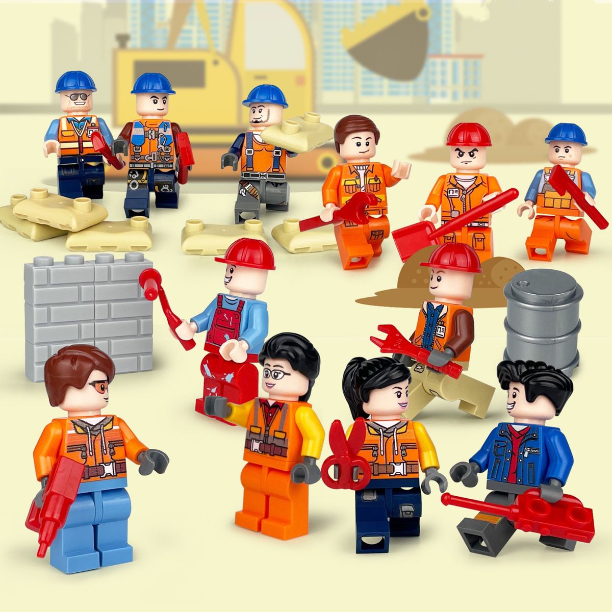 レゴ互換 土工作業員 建築現場 ミニフィグ 人形フィギュア 12体セット LEGO互換