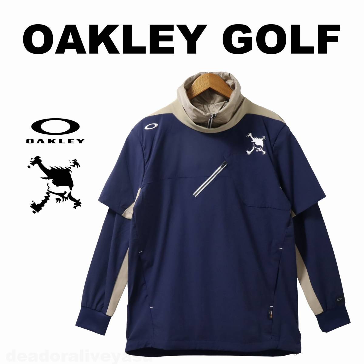 ■【M】定価16,500円 OAKLEY オークリー GOLF SKULL 防風 撥水 2way プルオーバージャケット紺■