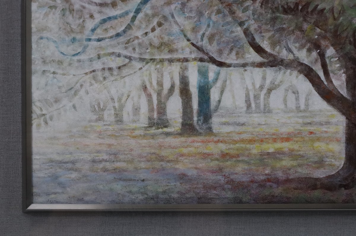 絵画 石田俊良 大樹 日本画 風景画 極彩色 額サイズ約:縦67cm×横55cm 1483_画像8