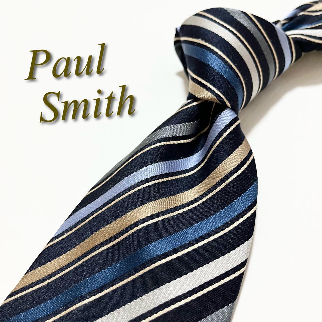 【美品】Paul Smith ポールスミス ネクタイ マルチストライプ柄 レジメンタルストライプ メンズ スーツ ジャカード 高級 ブランドロゴ_画像1