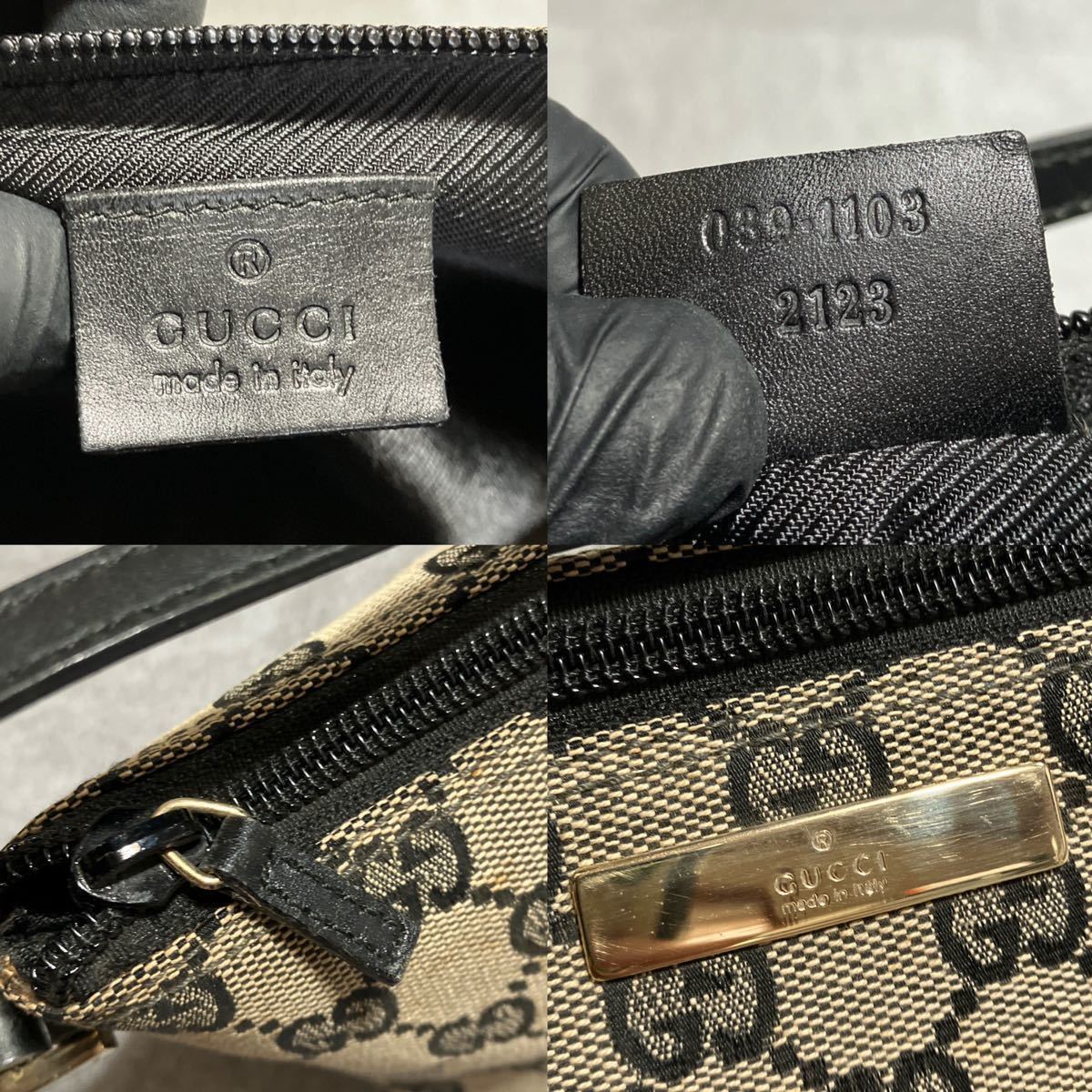 A7/ 1円 美品 GUCCI グッチ アクセサリーポーチ ハンドバッグ ポーチ GGキャンバス レザー ブラック 保存袋 039 1103 2123_画像9