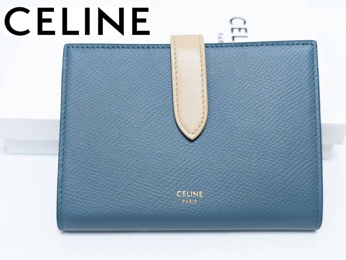 新品 CELINE セリーヌ ミディアムストラップウォレット ミニウォレット 2つ折り財布 コインケース カードケース 小銭入れ 10B643BRU_画像1