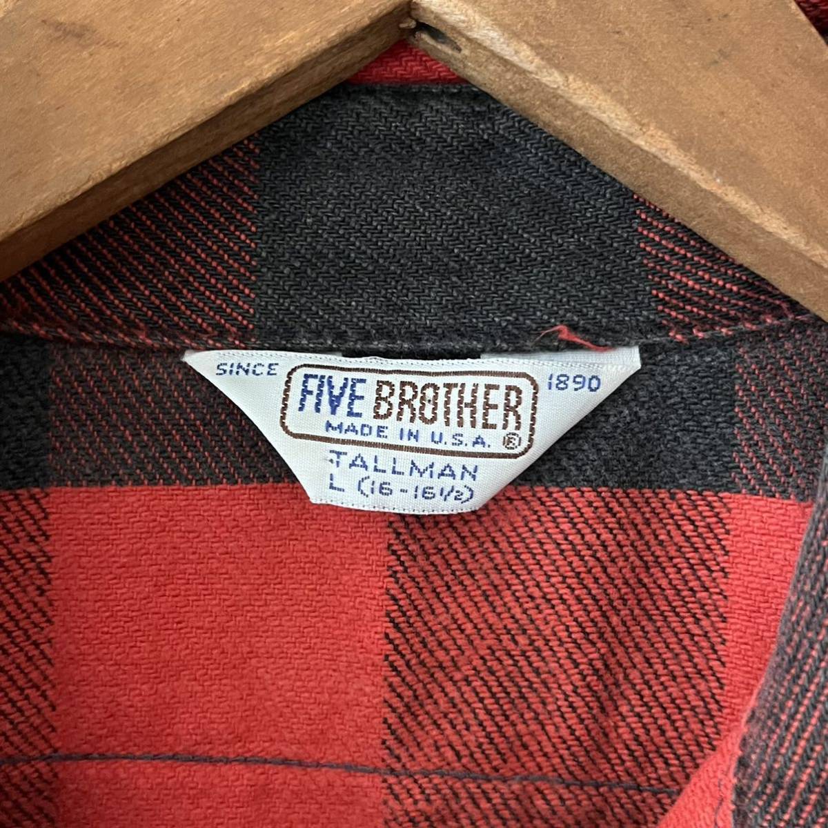80s FIVE BROTHER チェック ネルシャツ L TALL レッド ブラック USA製 ビンテージ 80年代 ファイブブラザー 赤 黒 アメリカ製 ヴィンテージ_画像4