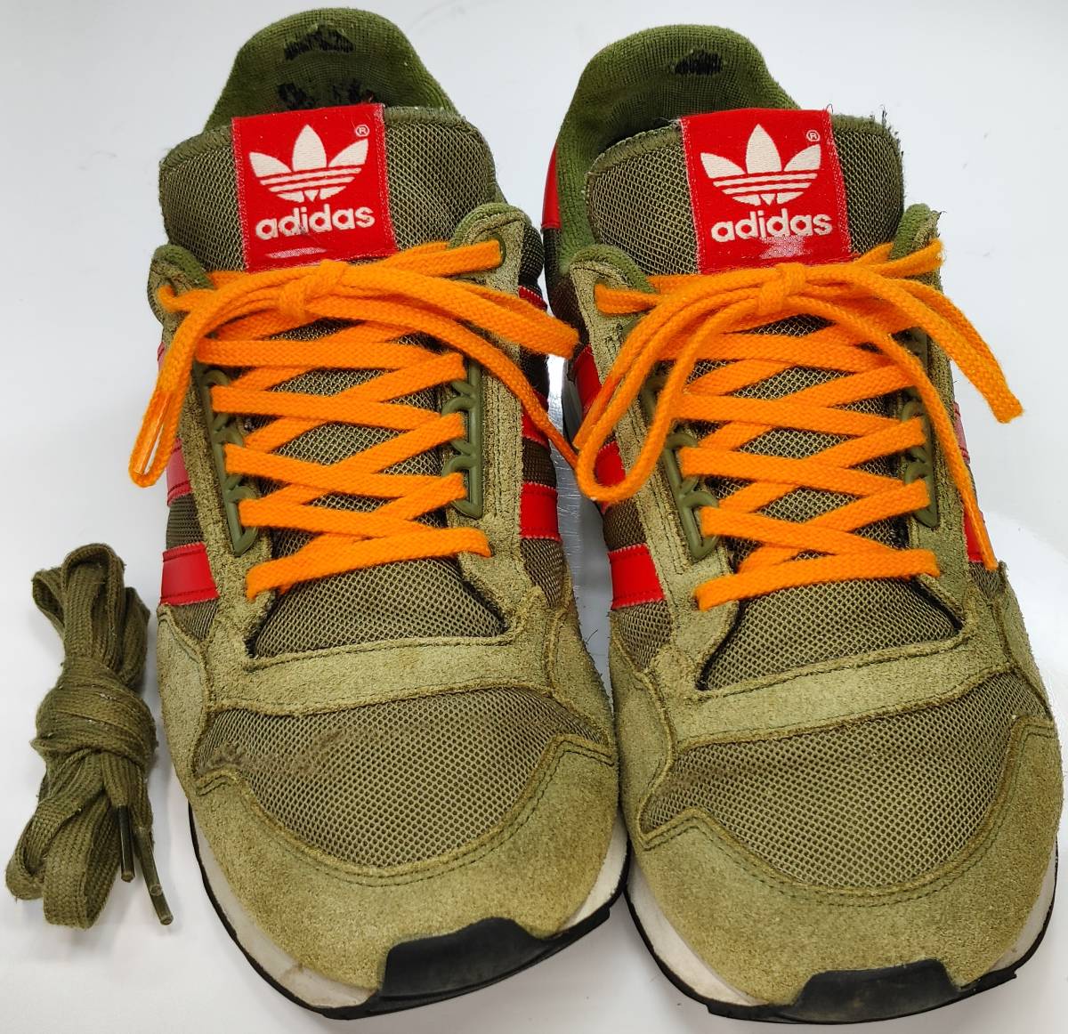 【USED/本革天然皮革/復刻版/替紐付き/正規店購入】adidas　ORIGINALS　ZX 500　OG　　　サイズ＝26.0ｃｍ　　カラー＝オリーブ×レッド系_画像4