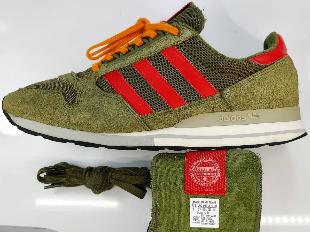 【USED/本革天然皮革/復刻版/替紐付き/正規店購入】adidas　ORIGINALS　ZX 500　OG　　　サイズ＝26.0ｃｍ　　カラー＝オリーブ×レッド系_画像10