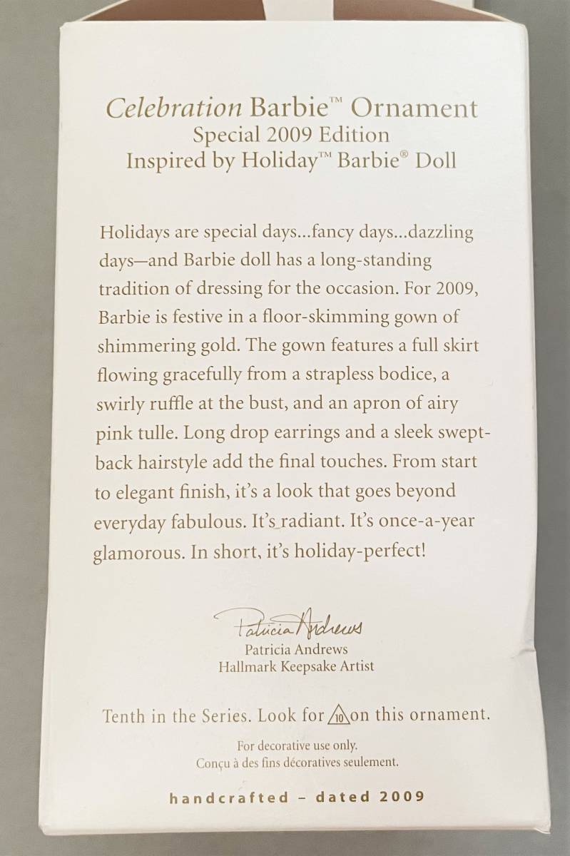 セレブレーションバービー　2009年版クリスマスオーナメント　ピンクドレス　ホールマーク社製　未使用　BARBIE　HALLMARK　ドール_画像8