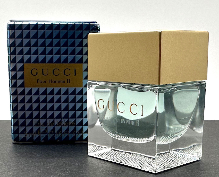 ★グッチ香水・GUCCI POUR HOMME II EDT. 5mlBottle・未使用 ★開封展示/残量 約100%/地下冷暗倉庫保管/超激レア・廃盤・入手困難逸品香水_★エレガントでモダンなブルーの透明感