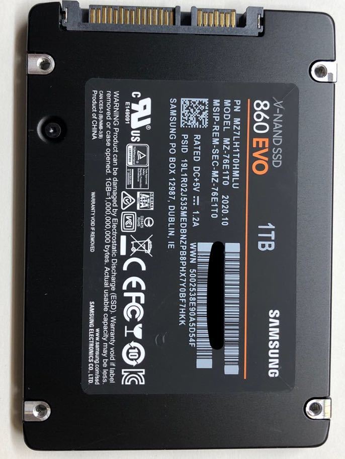 使用時間 260時間 正常 Samsung SSD 860 EVO 1TB 1000GB 1TB n20231125-10_画像2