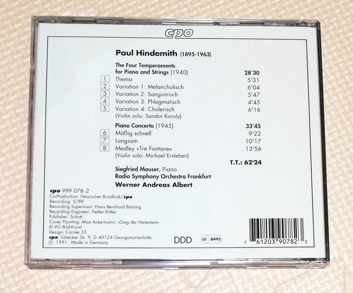 CD　ヒンデミット 4つの気質/ピアノ協奏曲/アルベルト/マウザー/CPO/独盤_画像2