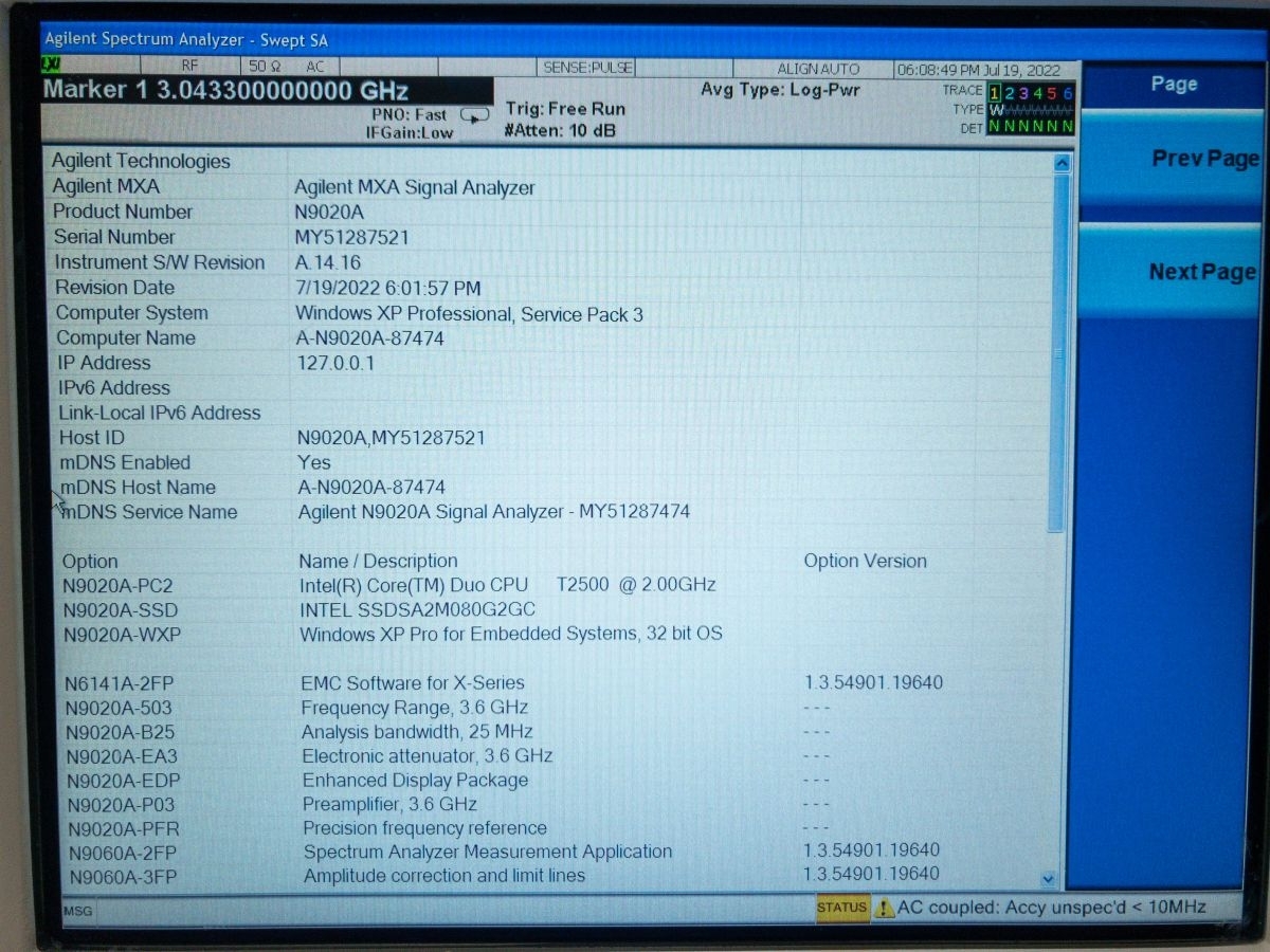 【正常動作品】Agilent N9020A 3.6GHz スペクトラム・アナライザ_画像3