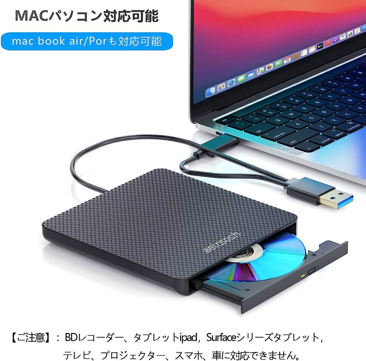 aelrsoch ブルーレイドライブ 外付け blu-rayプレーヤー USB-A+Type-c（USB-C） 4−1_画像3