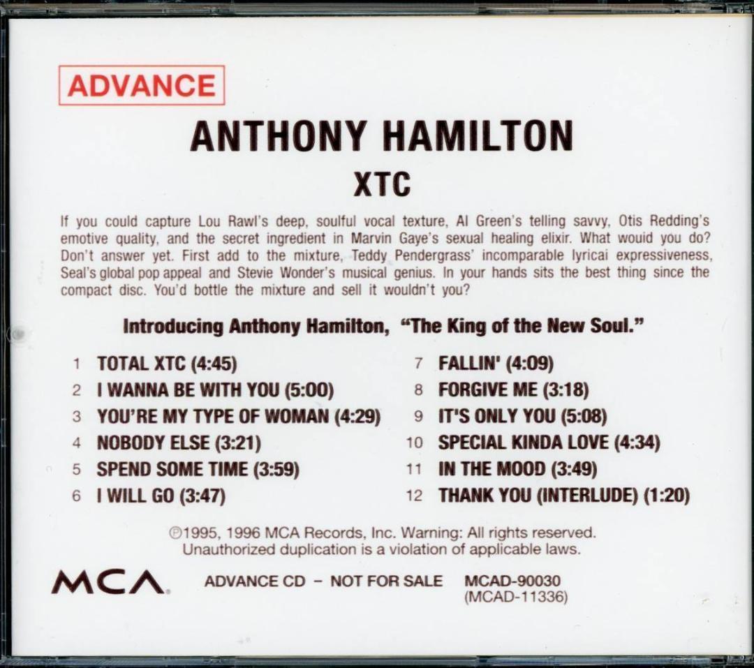 Ｒ＆Ｂ■ANTHONY HAMILTON / XTC (1996) お蔵入り!! ネオ・ソウル・シンガーの雄!! 幻の1STアルバム!!_画像2