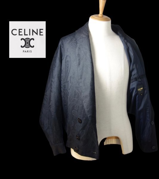 TK 希少 CELINE セリーヌ 総柄ペイズリー柄 ドルマンスリーブ ジャケット 46 オールドセリーヌ アンゴラ混 ブラック系_画像1