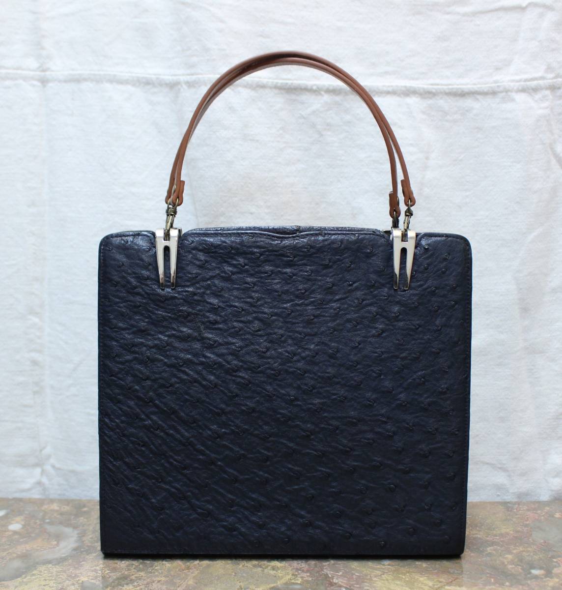 COMTESSE OSTRICH LEATHER HAND BAG/コンテスオーストリッチレザーハンドバッグ_画像1