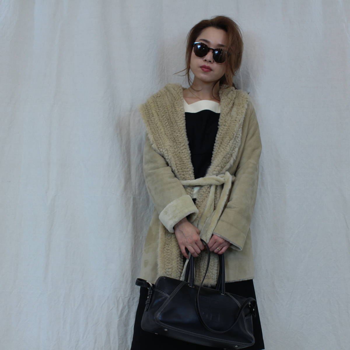 NORTH BEACH MOUTON BELTED COAT MADE IN KOREA/ノースビーチムートン
