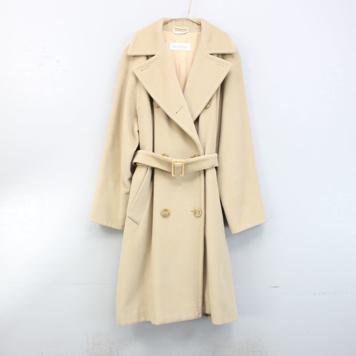 MAX MARA WHITE TAG CASHMERE BREND WOOL BELTED COAT MADE IN ITALY/マックスマーラ白タグカシミヤ混ウールベルテッドコート_画像4