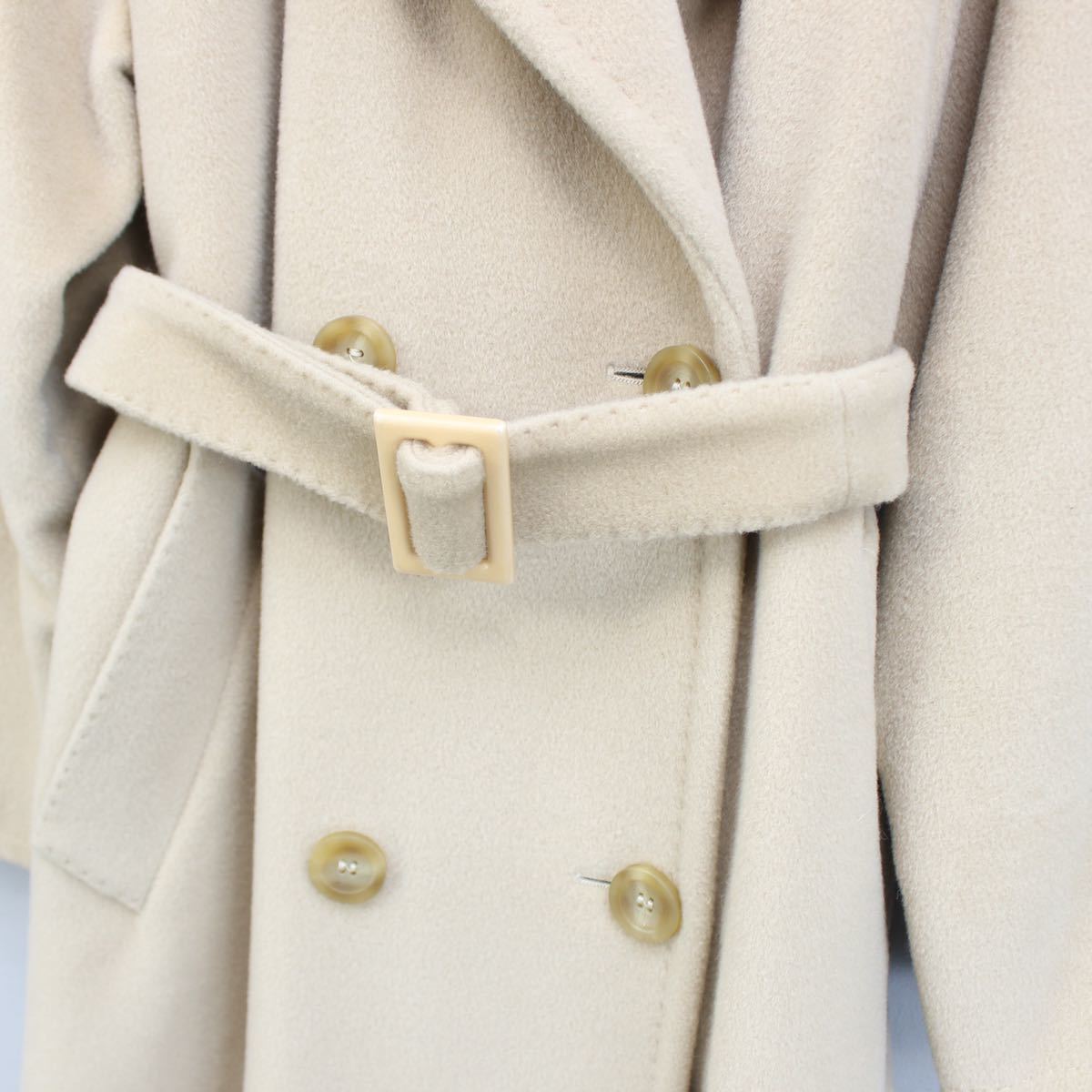 MAX MARA WHITE TAG CASHMERE BREND WOOL BELTED COAT MADE IN ITALY/マックスマーラ白タグカシミヤ混ウールベルテッドコート_画像8