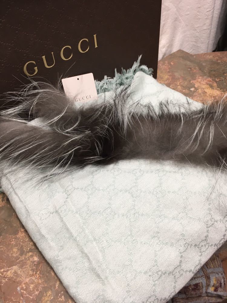GUCCI GG CHECK PATTERNED FOX FUR LARGE SIZE SHAWL MADE IN ITALY/グッチGG柄フォックスファー大判ショール(ストール)_画像6