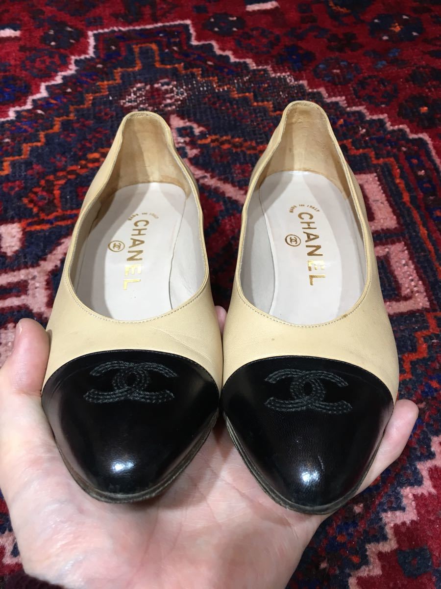 CHANEL COCO MARC BICOLOR LEATHER HEEL PUPMS MADE IN ITALY/シャネルココマークバイカラーレザーヒールパンプス_画像3